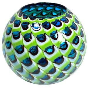 Design Guild Peacock Feather Vibrant Colorful Art Glass Vase Thailand-Stunning!